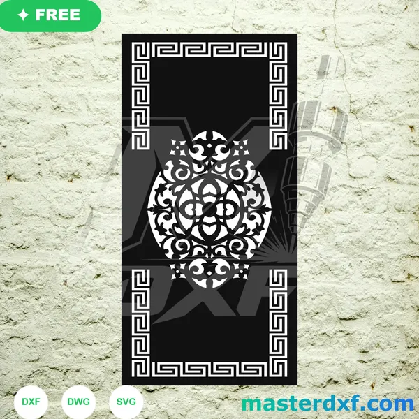 Greek Key Frame with Floral Medallion Free DXF DXF File